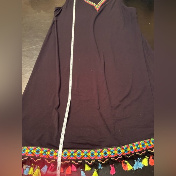 Versona Black Dress with Colorful Trim tassel’s. Size Small. - Picture 8 of 12